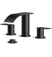 FORIOUS Black Bathroom Faucets, Matte Black Waterfall Bathroom Faucet 3 Hole with Metal Pop up Dr...