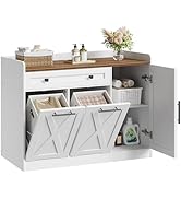 HOOBRO Double Tilt Out Laundry Hamper Cabinet, 24 Gallon Hidden Laundry Cabinet with Drawer &amp; 2 B...