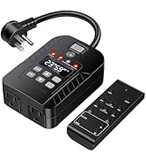 Outdoor Remote Control Outlet, ELECTOP Outdoor Timer with Countdown &amp; Dusk to Dawn Light Sensor, ...