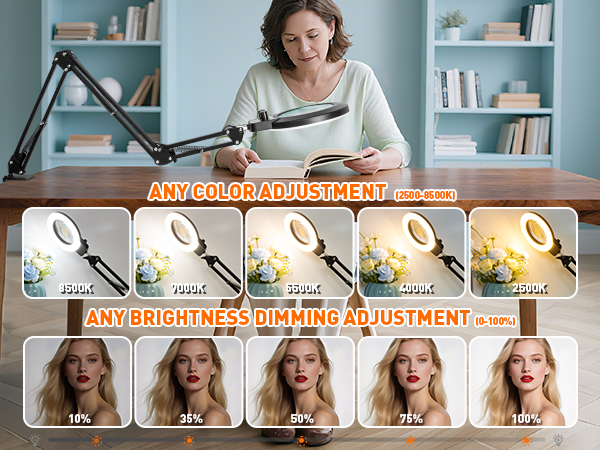 Color brightness and lighting adjustment magnifying glass with light esthetician magnifying lamp