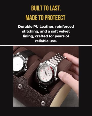 Luxury watch case with PU leather, with soft lined interiors holding two men’s watches securely.