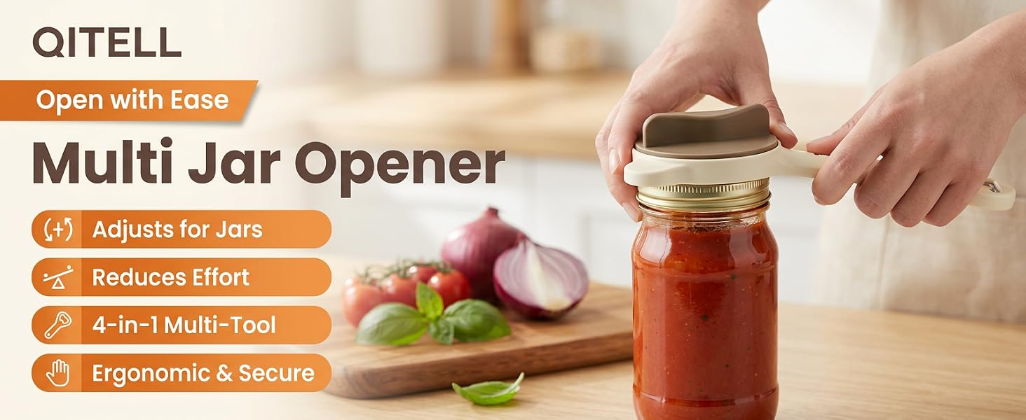 4-in-1 Jar Opener for Seniors -Adjustable Lid Opener with Non-Slip Grip