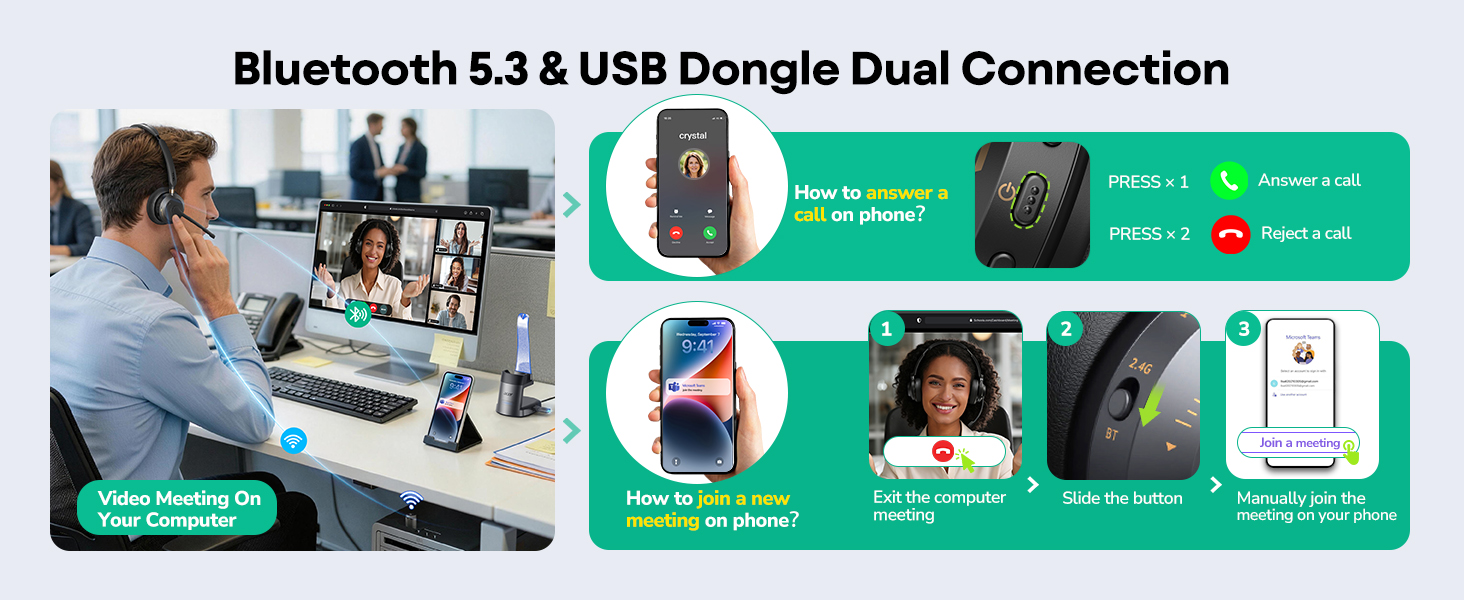 Wireless Headset with Mic for Workbluetooth headset with microphone pc headset with mic