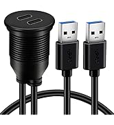 BATIGE Dual Port USB 3.0 Male to 2 Ports Type C 3.0 Female Car Flush Mount Cable USB C 3.0 Panel ...