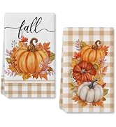 RABUSOFA Rust Pumpkin Buffalo Plaid Fall Kitchen Towels Kitchen Decor | Maple Leaves Dish Towels ...