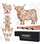 LIRAVENO Cow Wind Chimes for Outside - Highland Cows Windchime with Greeting Card Indoor Outdoor ...