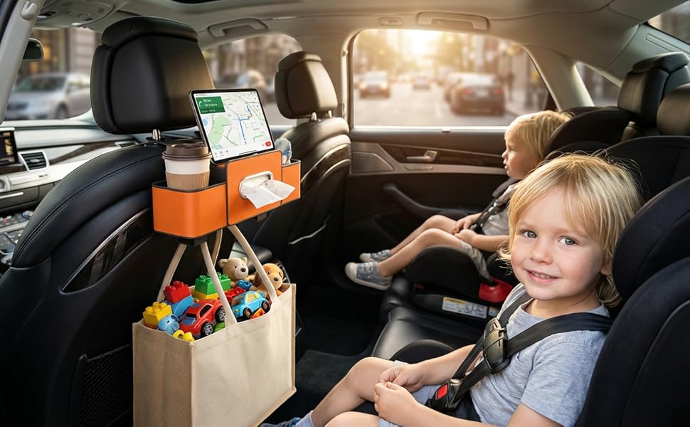 3-in-1 Backseat Car Organizer with Dual Cup Holders,Tissue Box &amp;amp;amp; Phone Holder