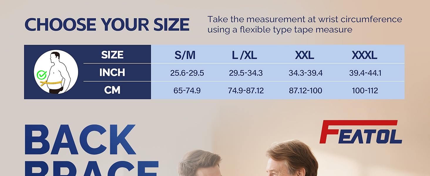 3D Back brace size chart