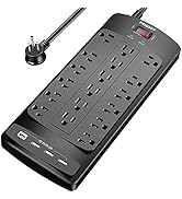 Power Strip with 8 Ft , POWSAV Surge Protector with 18 Outlets and 4 USB Ports(1 USB C Outlet), 8...