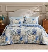 Bedsure Patchwork Quilt Queen Size - Summer Lightweight Boho Comforter Queen Size, Blue and White...