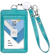 Wisdompro Badge Holder with Wrist Lanyard, 2-Sided PU Leather ID Card Holder Wallet Case with Wri...