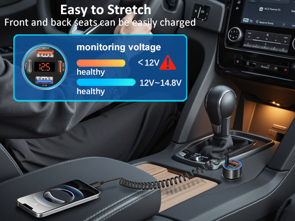 12 volt cigarette lighter adapter with volt meter