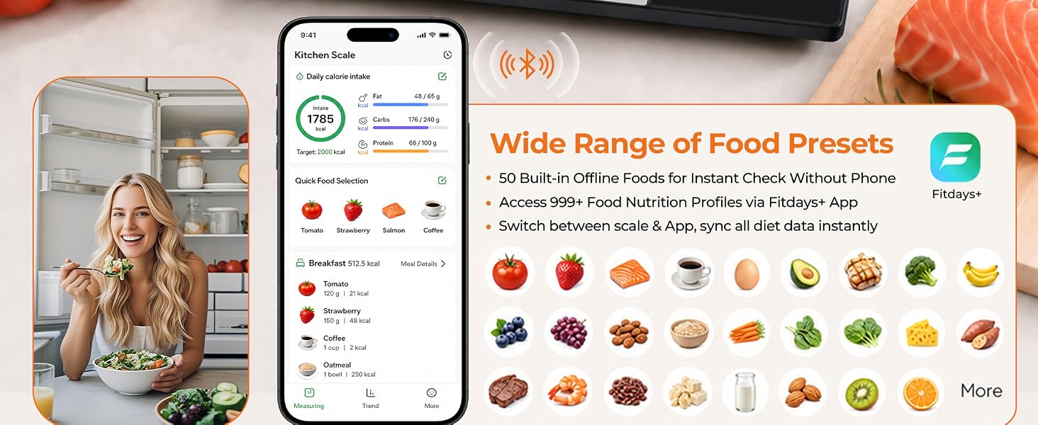 GABTRUK smart food scale with 50 food presets and Fitdays App nutrition sync