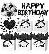 5 Senses Gift Bags for Him with Labels, 9"x4"x7" Gift Bag Tissue Paper Bow Ribbon Happy Birthday ...