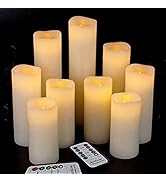antizer Flameless Candles Led Candles Pack of 9 (H 4" 5" 6" 7" 8" 9" x D 2.2") Ivory Real Wax Bat...