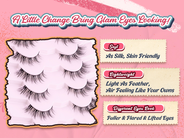 Flared cat eye lashes natural eyelashes pack c curl soft thin band
