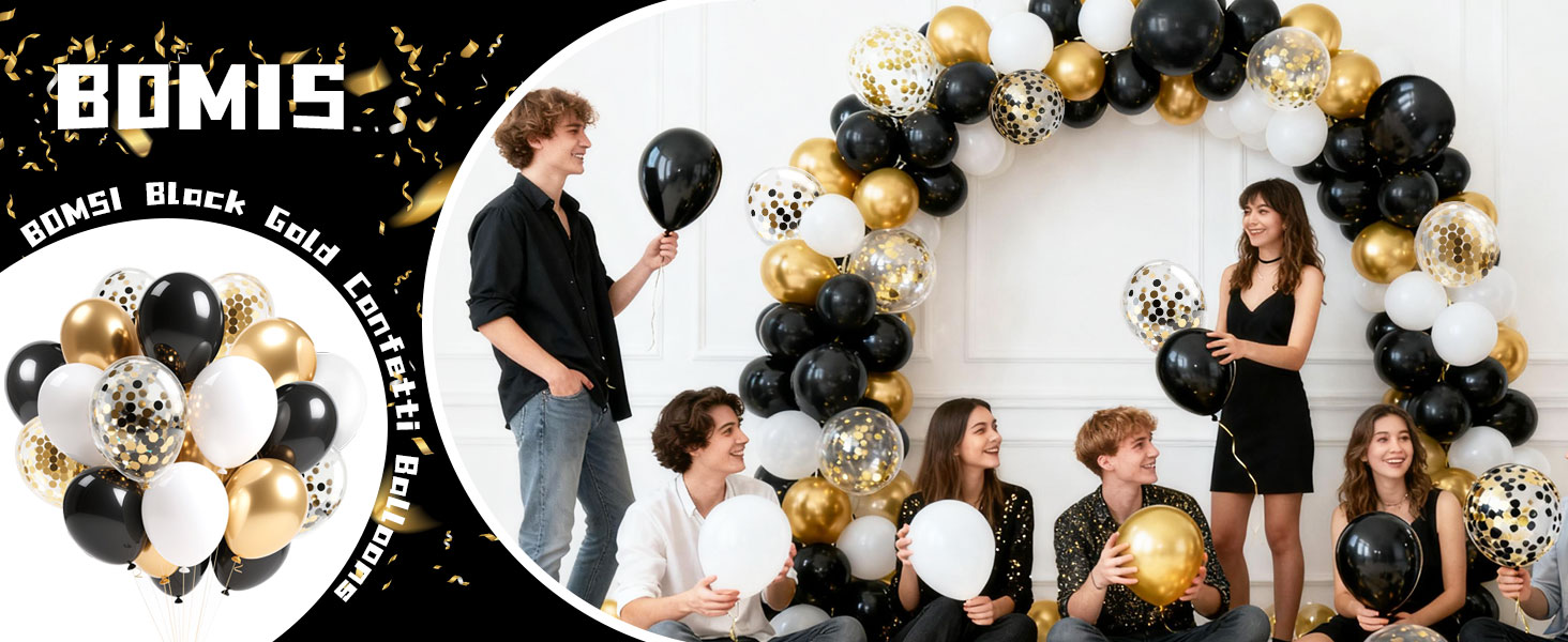 Black Gold Confetti Balloons