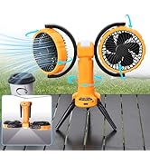 Nauttxon Outdoor Camping Fan With Light - Oscillating 10000mAh Battery Powered Fan For Camping Wi...