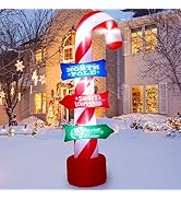 LUNSY 8FT Outdoor Inflatable Christmas Candy Canes with LED Lights - Xmas Blow Up Decor for Holid...