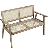 Tangkula Outdoor Teak Wood Garden Bench, 2-Person Patio Bench with Armrests, Rattan Backrest &amp; Se...