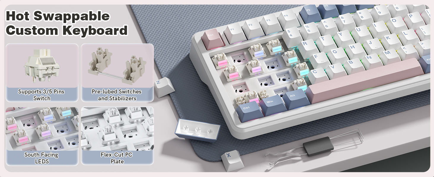 Keyporia L75 hot-swappable mechanical keyboard with 3/5-pin switch support, pre-lubed switches