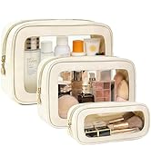 FFpaw 3-Piece Travel Clear Makeup Bag Set, Small Large Clear Cosemetic Bag with Makeup Brush Bag ...