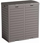 62 Gallon Outdoor Double Trash Can, Waterproof Trash Can Cabinet for Outside, Resin Garbage Bin w...