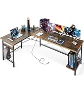 Coleshome 66" L Shaped Gaming Desk with Outlet, L Shaped Desk with CPU Stand, Corner Computer Des...