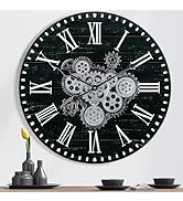 Lafocuse 23 Inch Wooden Large Wall Clock with Moving Gears, Roman Numeral, Black, Unisex
