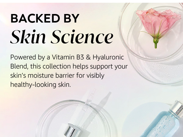 Flower and other elements in petri dishes, showcasing skin support