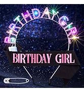 Aceorna Light Up Birthday Girl Headband Gold Rhinestone Crown and Sash Led Birthday Accessories S...