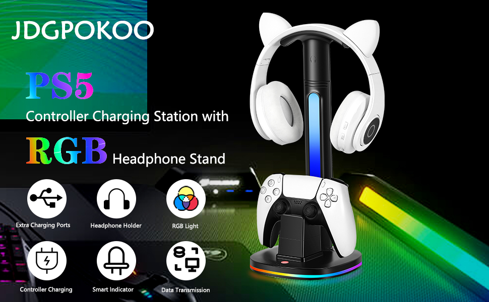 ps5 controller charging station with headphone stand