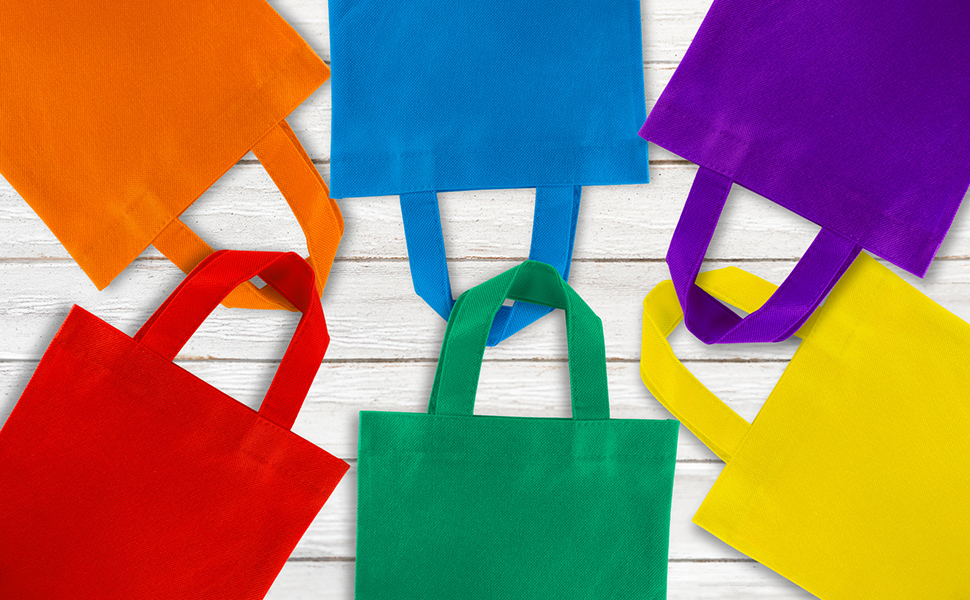 Reusable Party Gift Tote Bags Rainbow Colors with Handles for Birthday Favors, event supplies