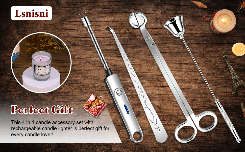 4 in 1 Candle Accessory Set Silver