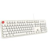 MOWUX Computer Keyboard Wired, Plug Play USB Retro Round Typewriter Keyboard, Full Size Wired Key...