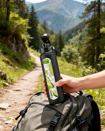 glass water bottle with straw