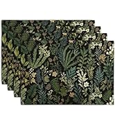 Wnoesat Black Sage Green Plant Placemats Set of 4 Vintage Botanic Fern Leaves Herb Floral Place M...