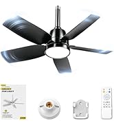 NWOP 28 Inch Socket Fan Light with Remote, 6 Speeds &amp; 3 Colors Screw in Ceiling Fan, E26/E27 Ligh...