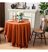 Chorowl Burnt Orange 70 Inch Round Thick Fall Velvet Tablecloth with Ruffle | Luxurious Soft Vint...