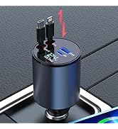 ROADRESS Retractable Car Charger, 100W 4 in 1 Fast Car Phone Charger Build-in 2 Retractable Charg...