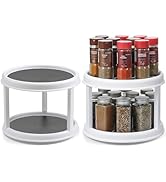 2 Pack, 2 Tier 10" Turntable Lazy Susan Spice Organizer - Rotating Seasoning Rack Spinner for Pan...