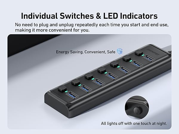 BENFEI USB 3.0 Hub 7-Port, Ultra-Slim Portable USB Splitter with 3.3ft Cable
