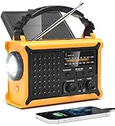 NOAA Weather Radio-12000mAh/44400mWh AM/FM Emergency Portable Radio with Solar Panel/Hand Crank/A...