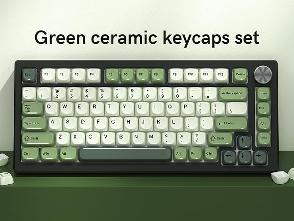 Matcha Green PBT Keycap Set,Glossy Custom Keycaps Ceramic Style, Dye Sublimation MOA Profile