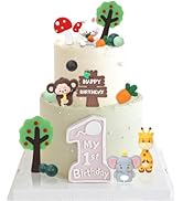 17pcs Wild One Birthday Cake Decorations - Jungle Safari Animal Cake Topper with Reusable Silicon...