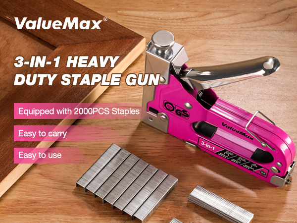 Heavy Duty 3-in-1 Manual Nail Gun with 2000 Staples ValueMax Staple Gun