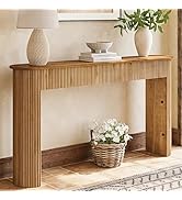 TRIBEWOOD Solid Wood Console Table, 63" Long Retro Entryway Table with Vertical Fluted Stripes an...