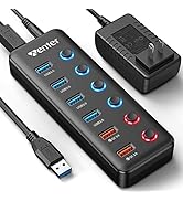 Powered USB Hub, Wenter 6-Port USB 3.0 Hub Splitter (4 USB 3.0 Data Ports + 2 QC 3.0 Fast Chargin...