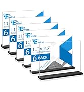 EHWINE 6 Pack Acrylic Sign Holder 11 x 8.5, Horizontal Double-Sided Stand up Table Top Sign Holde...