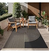 Latte&amp;Fog Modern Easy Jute 4x6 Rug, Washable Outdoor Patio Rug for Living Room, Black and Brown C...